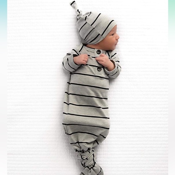 Other - Grey & White Striped Knotted Baby Gown